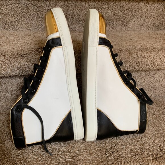 Louis Leeman Men\'s Leather White/Black with Gold Metal Front Trim Sneakers. main image 9